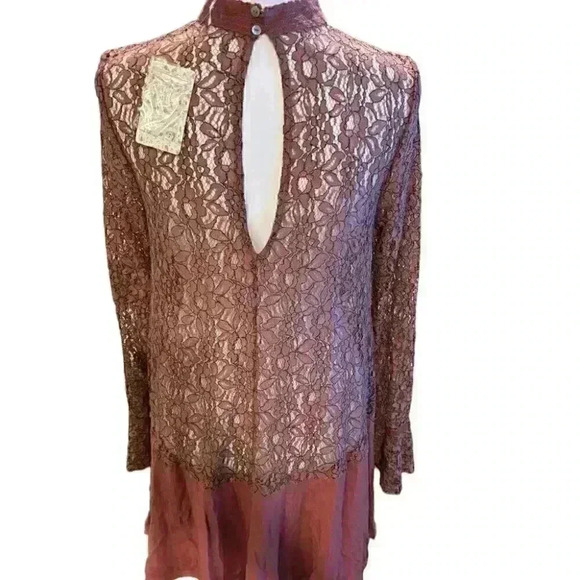 FREE PEOPLE Secret Origins Lace Tunic Dusty Mauve Size Small New With Tags - Picture 8 of 10